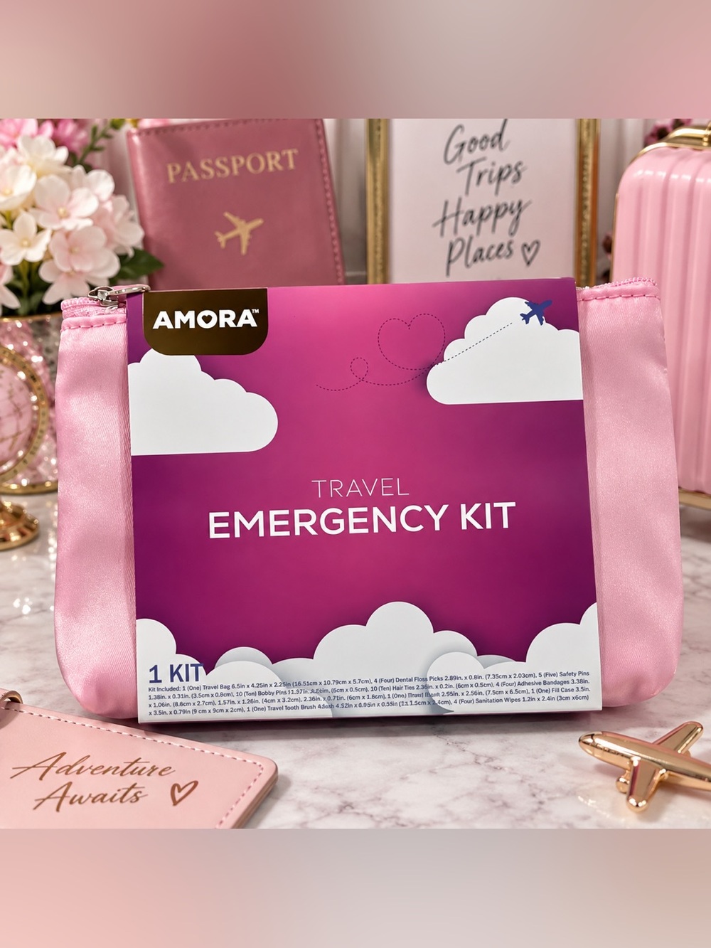 AMORA Travel Emergency Kit Pink Travel Essentials Kit New
